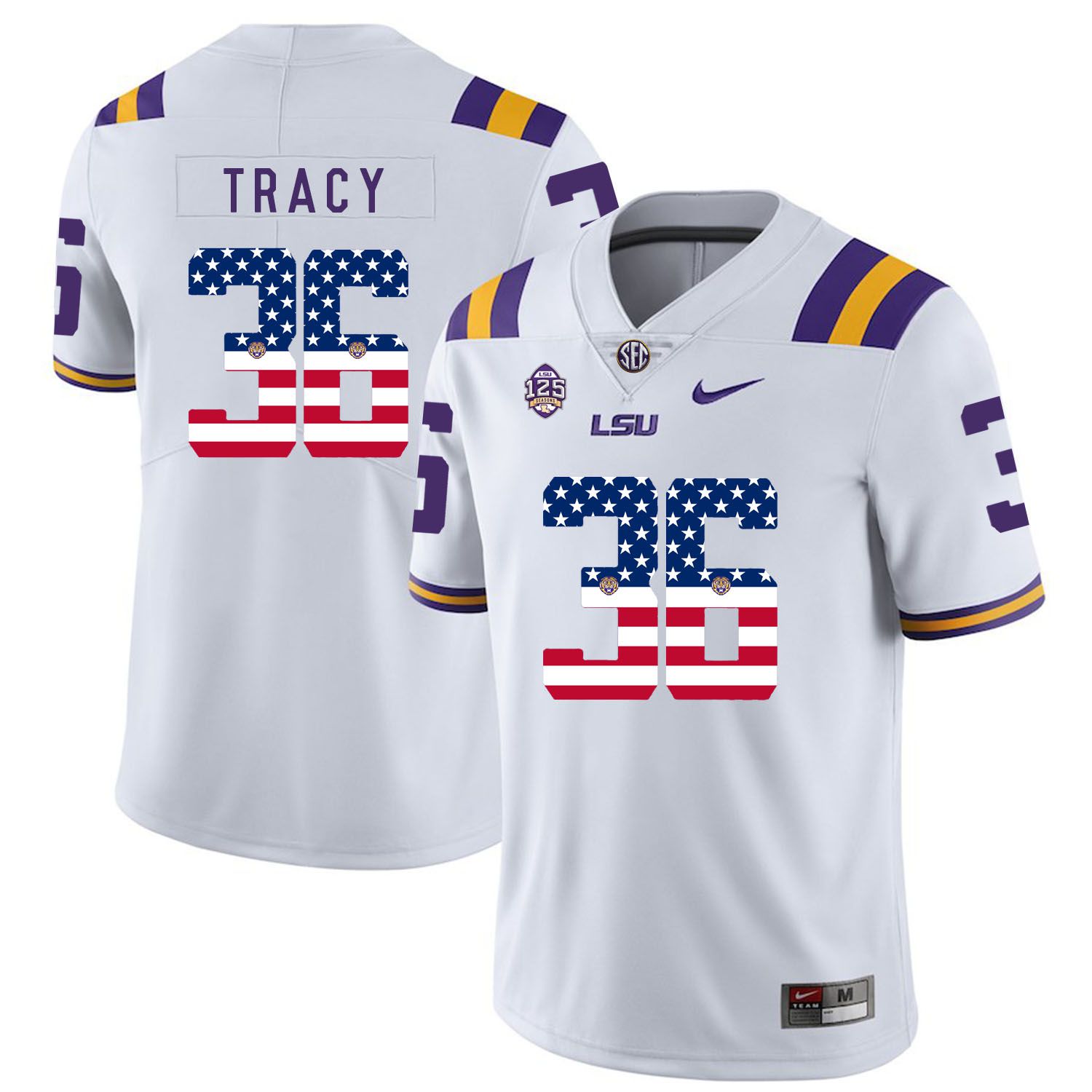 Men LSU Tigers #36 Tracy White Flag Customized NCAA Jerseys